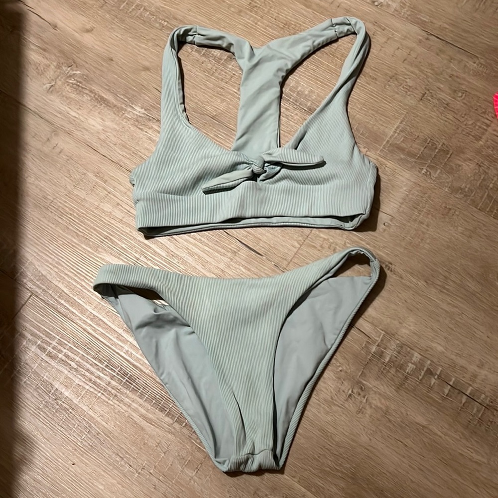 LSpace Tara Ribbed Keyhole Tie Knot Bikini Top and Bottoms